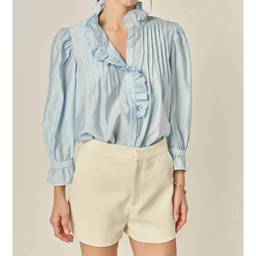 NEW ENGLISH FACTORY ruffle detail blouse in lt blue